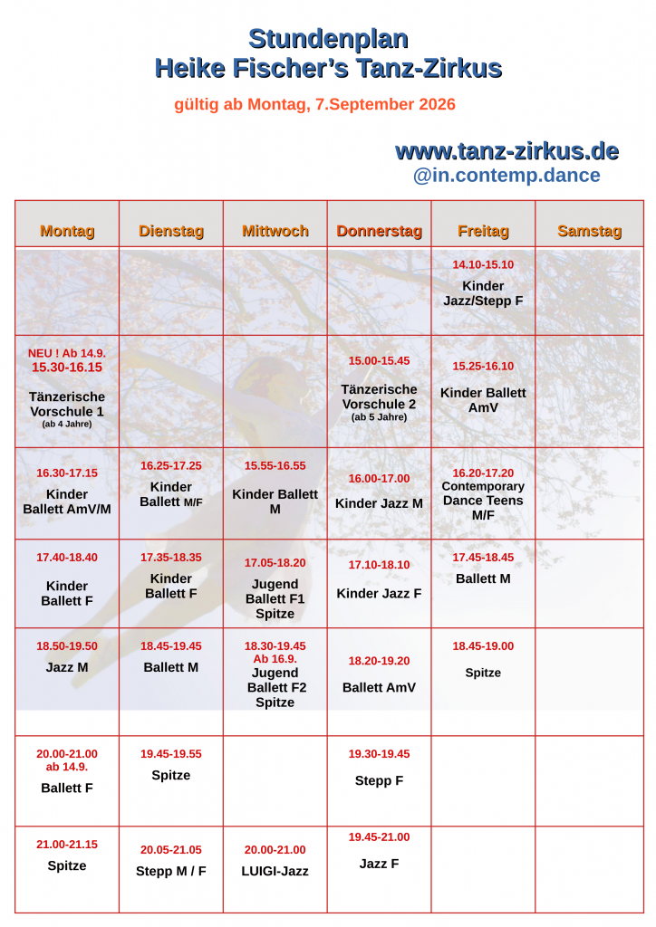 Stundenplan September 2026